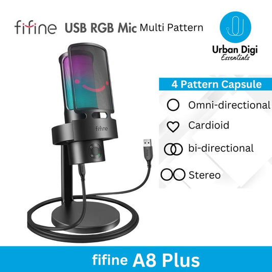 Fifine A8 Plus - USB RGB Microphone Multi Pattern Capsule / Cardioid / Omni-directional / Bi-directional / Stereo