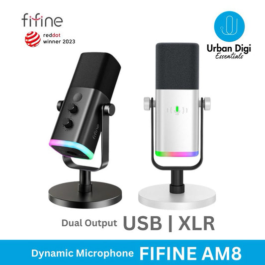 Fifine Ampligame AM8 - Dynamic Podcast Microphone Dual Output USB and XLR