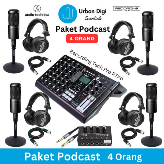 Paket Podcast 4 Orang - Recording Tech + Audio Technica
