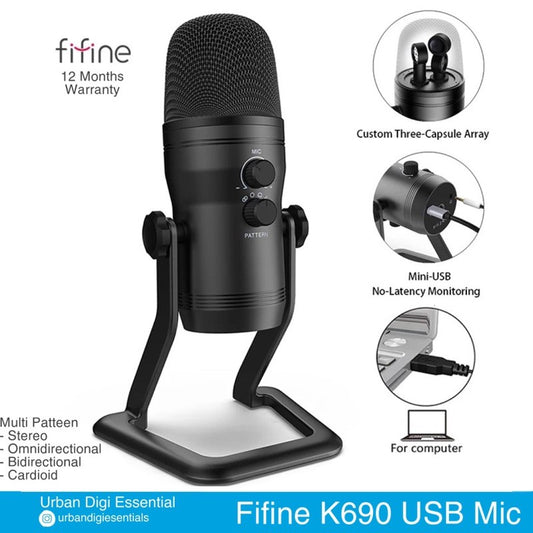 Fifine K690 USB Mic Condenser Microphone Multi Pattern Omnidirectional/Cardioid/Stereo/Bidirectional