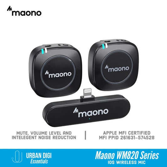 Maono WM820 B2 - Wireless Mic untuk iOS iPhone/iPad dual lavalier microphone Apple MFI Certified
