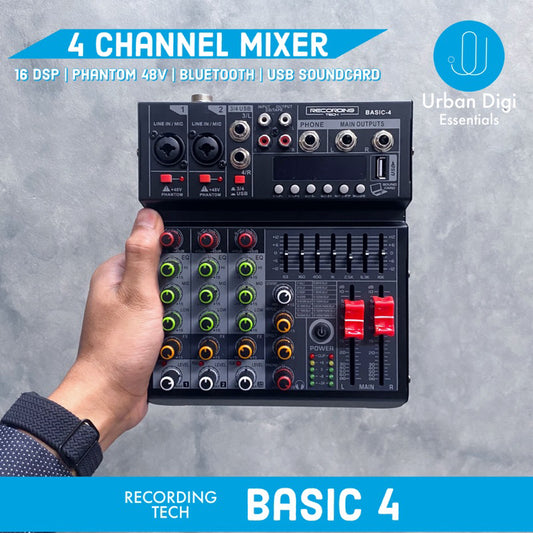 Recording Tech Basic 4 - Audio Mixer 4 Channel 16 DSP With Phantom 48V Mixer untuk Bikin Podcast Rumahan Karaoke KTV Rekaman Musik Acara