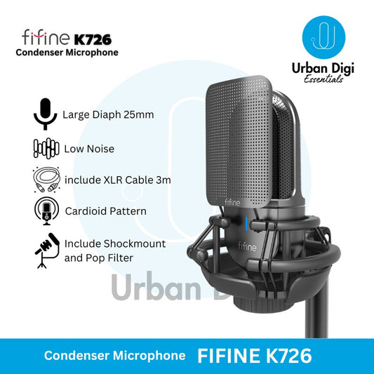 Fifine K726 - XLR Studio Condenser Microphone untuk Recording/Cover Lagu/Podcast/Live Streaming/Voice Over
