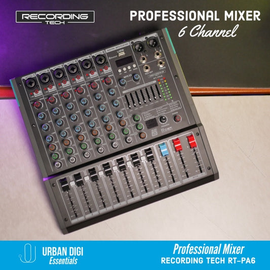 Mixer Recording Tech RT-PA6 Professional Audio Stereo Mixer 6 Channel Cocok untuk Acara/Live Music/Podcast/Rekaman/Home Recording