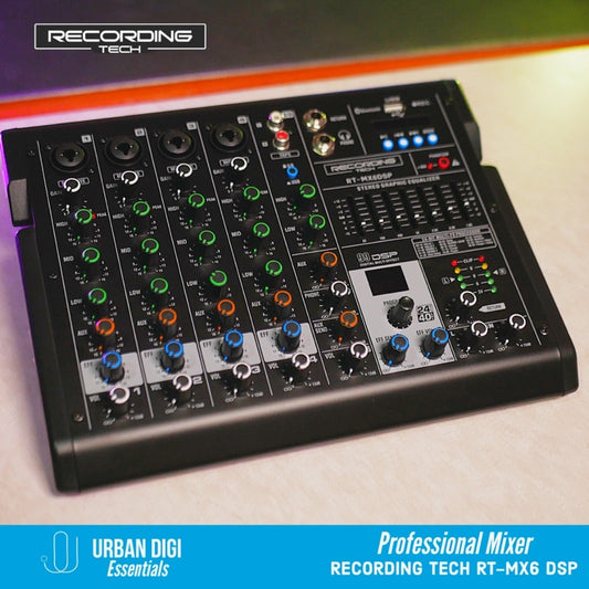 Recording Tech MX6 DSP - Professional Audio Mixer 6 Channels untuk Live Music/Acara/Cafe/Podcast/Live Streaming/Seminar/Zoom/Masjid