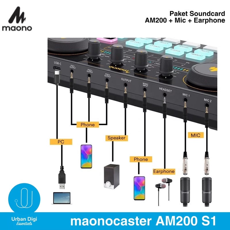 Maonocaster AM200 S1 Paket Soundcard buat Podcast/Home Recording/Live Streaming/Gaming