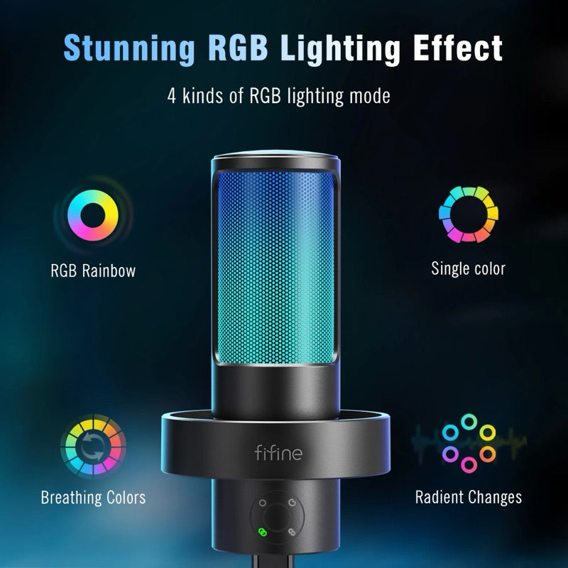 Fifine A8 Plus - USB RGB Microphone Multi Pattern Capsule / Cardioid / Omni-directional / Bi-directional / Stereo