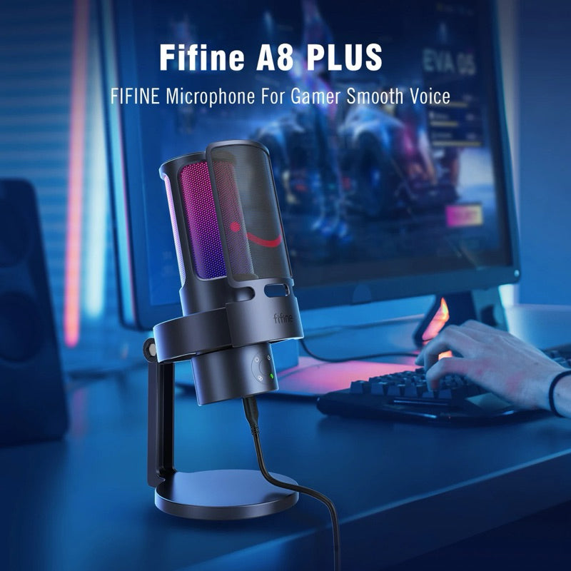 Fifine A8 Plus - USB RGB Microphone Multi Pattern Capsule / Cardioid / Omni-directional / Bi-directional / Stereo