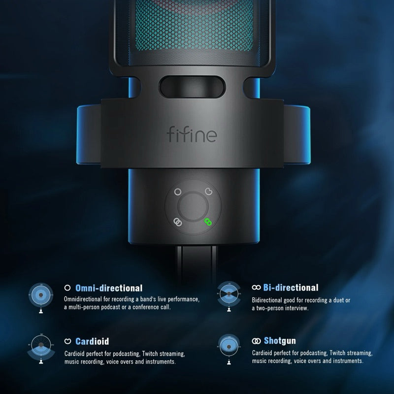 Fifine A8 Plus - USB RGB Microphone Multi Pattern Capsule / Cardioid / Omni-directional / Bi-directional / Stereo