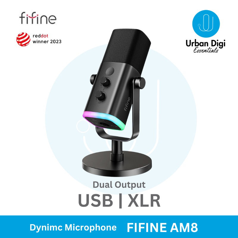 Fifine Ampligame AM8 - Dynamic Podcast Microphone Dual Output USB and XLR