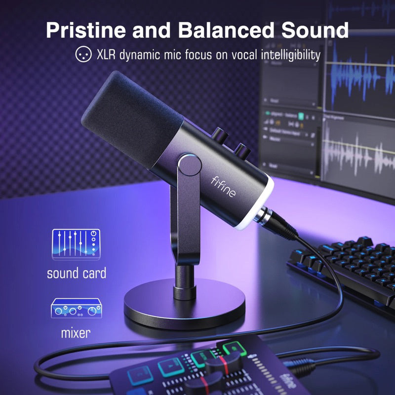 Fifine Ampligame AM8 - Dynamic Podcast Microphone Dual Output USB and XLR