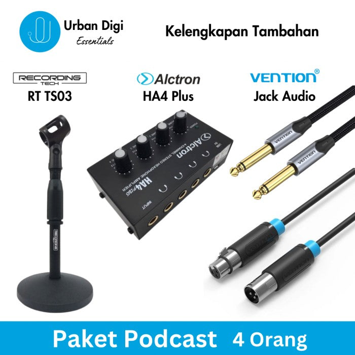 Paket Podcast 4 Orang - Recording Tech + Audio Technica