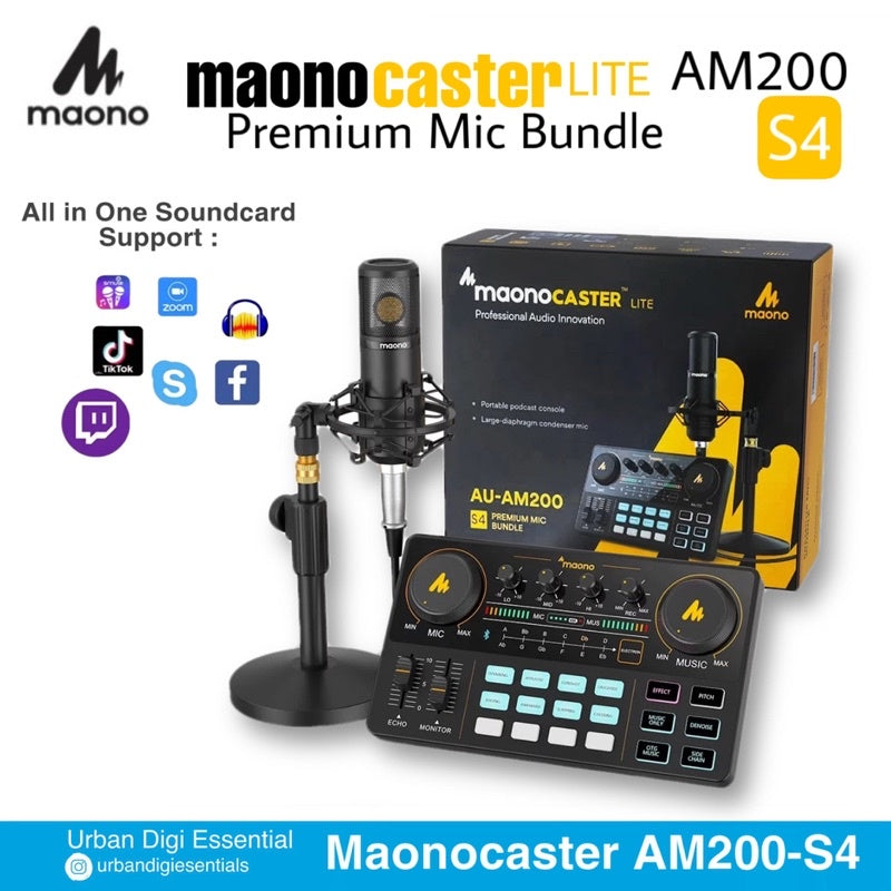 Paket Soundcard Maonocaster AM200 S4 Dengan Premium Mic buat Podcast, Home Recording, Live Streaming, Smule, Wesing, Zoom Meeting