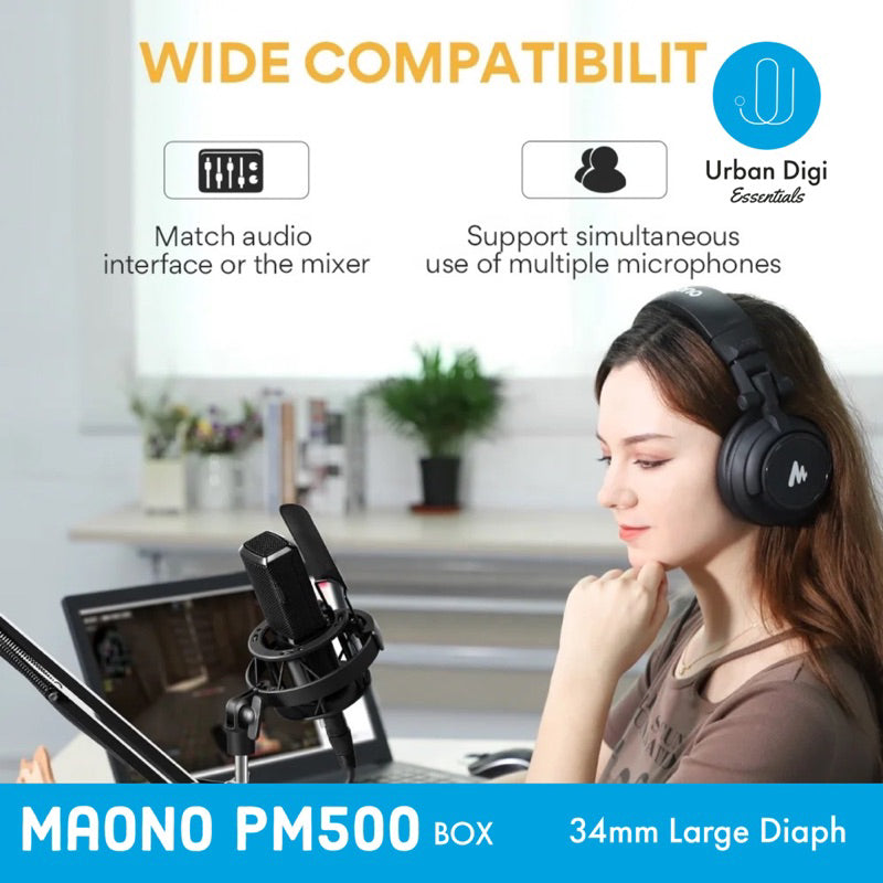 Maono AU PM500 - Professional Studio Condenser Large Diaph 34MM Mic untuk Recording/Podcast Professional