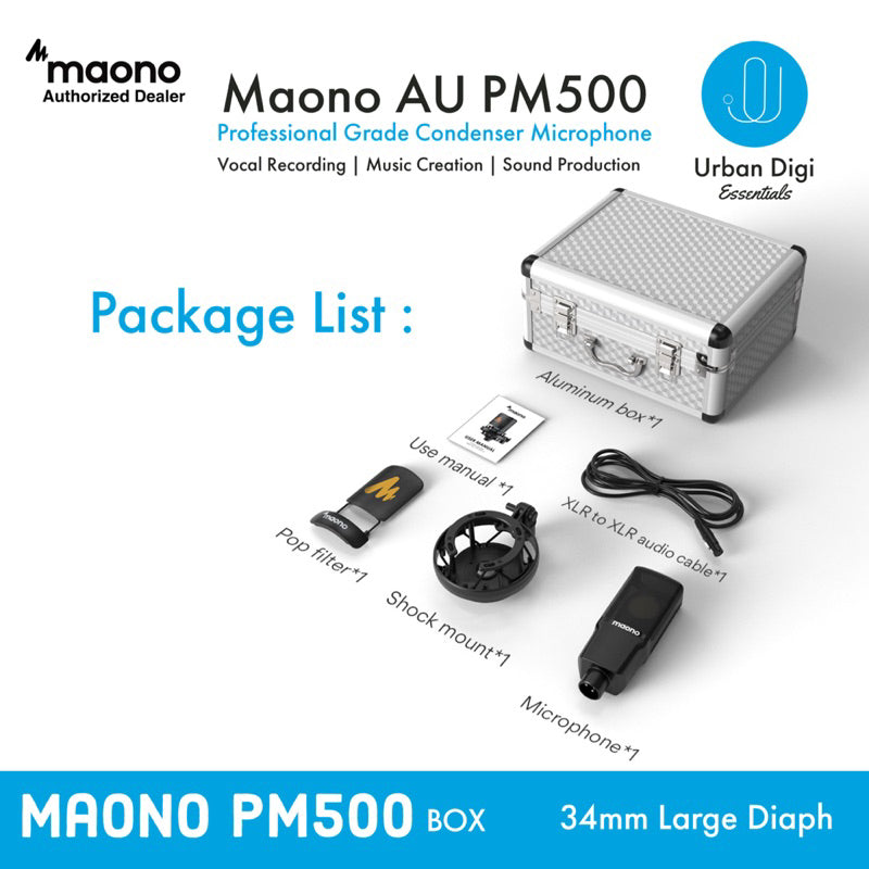 Maono AU PM500 - Professional Studio Condenser Large Diaph 34MM Mic untuk Recording/Podcast Professional