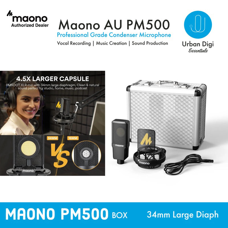 Maono AU PM500 - Professional Studio Condenser Large Diaph 34MM Mic untuk Recording/Podcast Professional