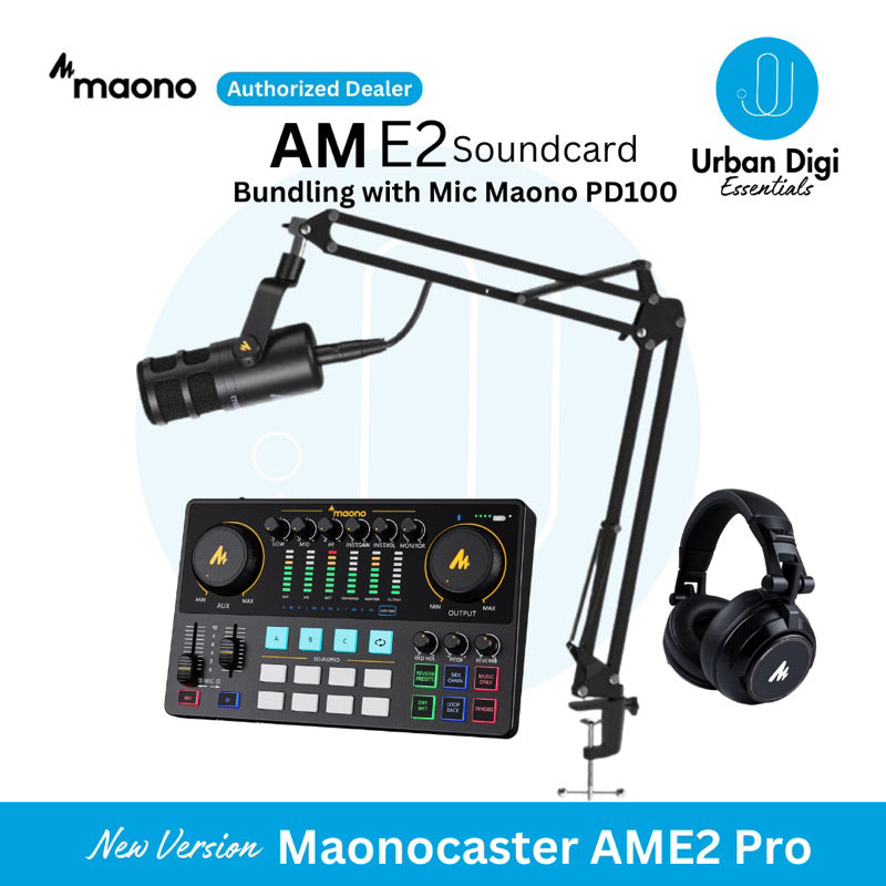 Maonocaster E2 + Maono PD100 - Paket Podcast Home Recording Gaming Live Streaming Konten Kreator Live Musik Nyanyi Online Wesing Smule