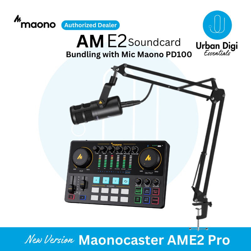 Maonocaster E2 + Maono PD100 - Paket Podcast Home Recording Gaming Live Streaming Konten Kreator Live Musik Nyanyi Online Wesing Smule