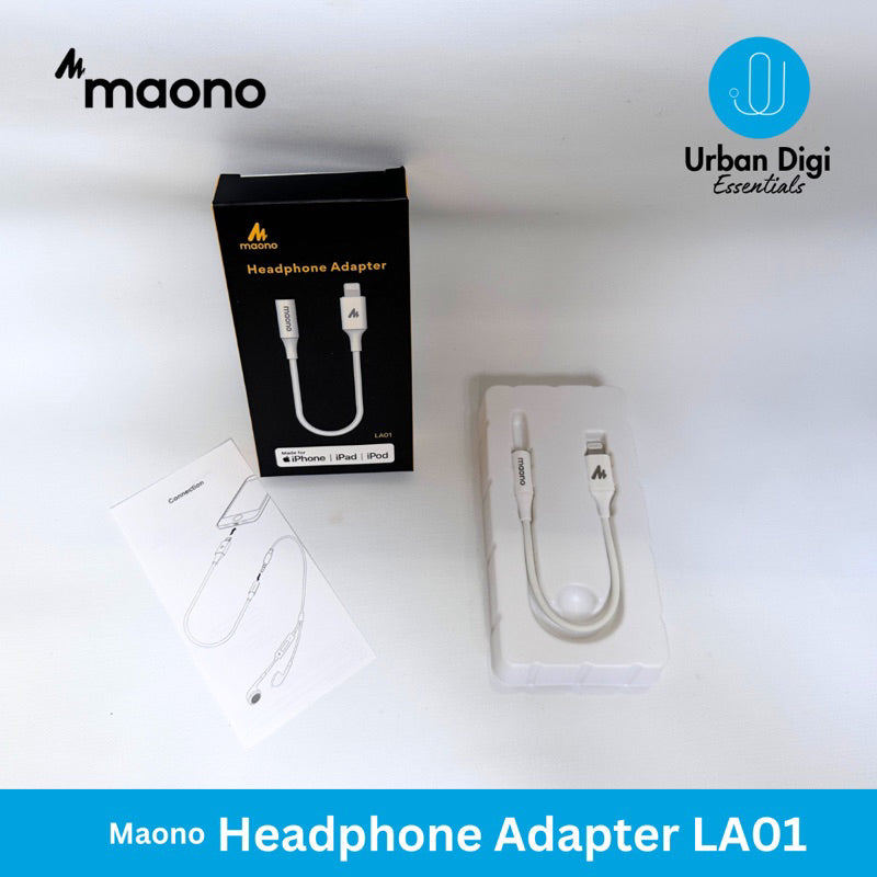 Maono LA01 - iOS Lightning Adapter to jack 3,5mm | Adapter Untuk Live Streaming di iPhone iPad atau untuk Headset MFi Certified