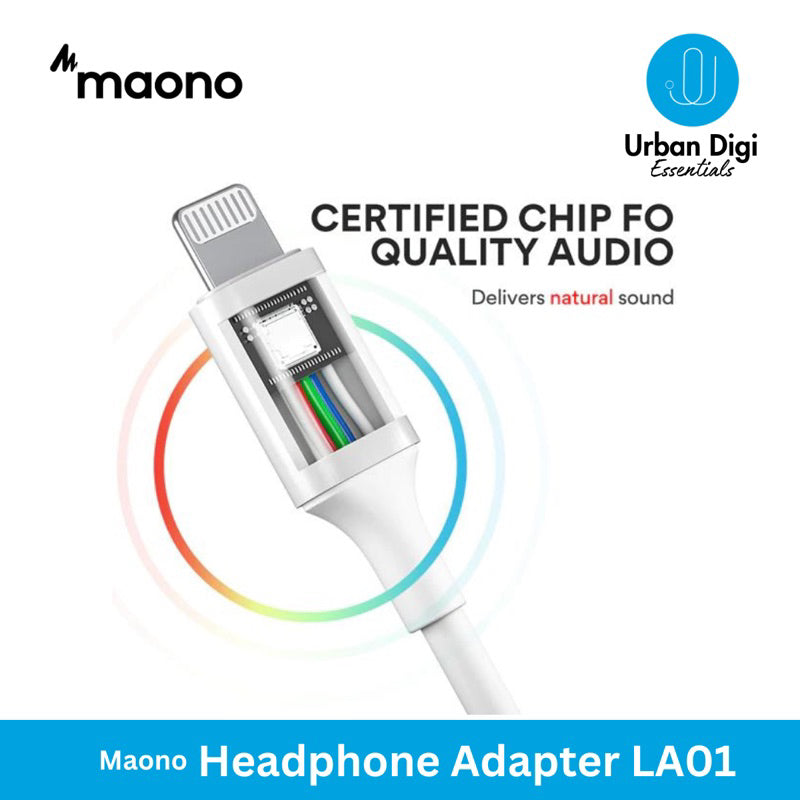 Maono LA01 - iOS Lightning Adapter to jack 3,5mm | Adapter Untuk Live Streaming di iPhone iPad atau untuk Headset MFi Certified