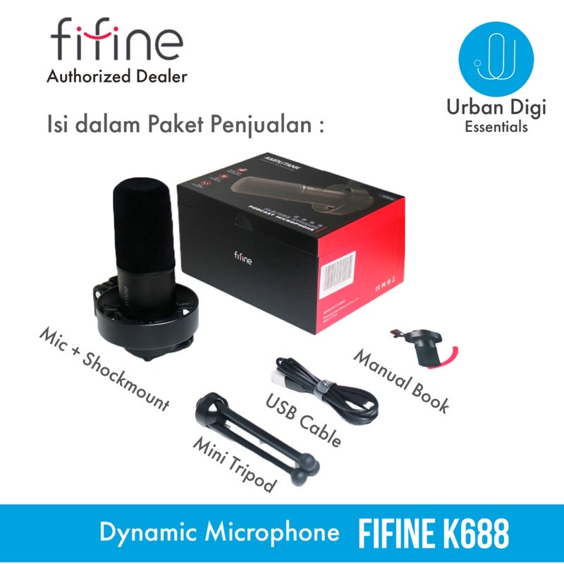 Fifine K688 - Dynamic Microphone Mic USB XLR untuk Podcast Recording Streaming Gaming Voice Over